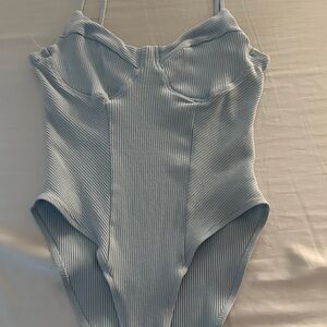 Women’s Ribbed Sky Blue Bodysuit